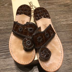 Jack Rogers sandal brown patent croc leather